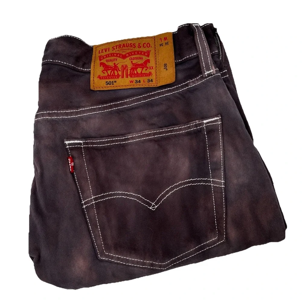 Levi's 501 Jeans Mens 34x34 Purple Tie Dye Button Fly Straight Leg‎ Boho Hippie